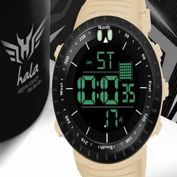Hala Men Aluminium Dial & Textured Straps Digital Watch Radium-Khaki-0321-14