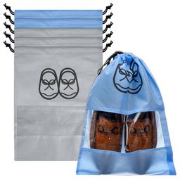 Kuber Industries Grey & Blue 6 Pieces Printed Shoe Cover With Drawstring-8