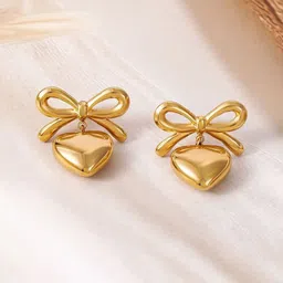 VR Creatives Stainless Steel Gold-Plated Heart Shaped Drop Earrings-24