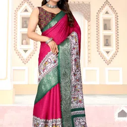 J 6 DESIGNER Ethnic Motifs Woven Design Block Print Saree-picture-36
