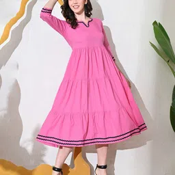 DECKEDUP Women Round Neck Cotton Fit & Flare Midi Dress-image-52