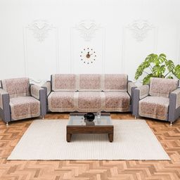 Kuber Industries Cream-Coloured & Brown Cotton Sofa Cover With Arms-39