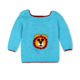 Star Lath Kids Blue Knitted Sweater with Lion Applique-picture-3