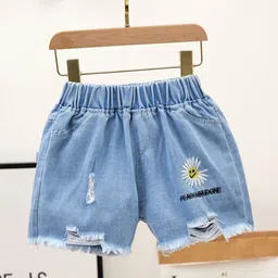 YK Girls Self Design Washed Denim Shorts-image-44