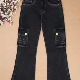 V-Mart Girls Black Cotton Relaxed Fit Mildly Distressed Stretchable Jeans-picture-23
