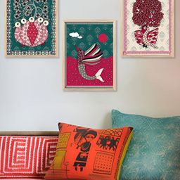 Kotart Green & Pink 3 Pieces Madhubani Wooden Wall Arts-picture-6