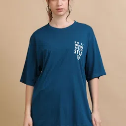 MORSE CODE Graphic Printed Oversized Pure Cotton T-shirt-4