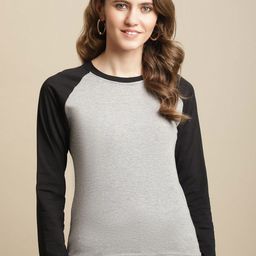 Dreambe Women Colourblocked Round Neck Cotton T-shirt-picture-56