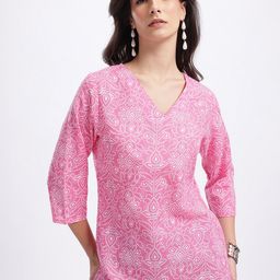 Anouk Rustic Bandhani Printed V-neck Kurti-picture-4