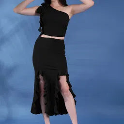 Kotty One Shoulder Crop Top With Frill Skirt Co-Ords-picture-55