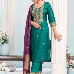 Skylee Pop Women Ethnic Motifs Embroidered Regular Sequinned Kurta with Trousers & Dupatta-image-9