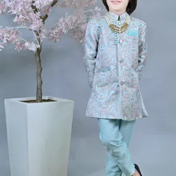 ahhaaaa Boys Floral Design Print Sherwani-image-7