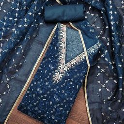 SHADOW & SAINING Embroidered Organza Semi-Stitched Dress Material-image-3