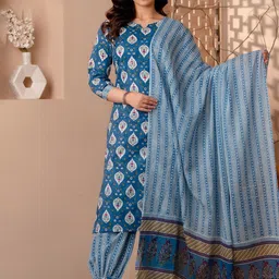 Meeranshi Women Ethnic Motifs Printed Pure Cotton Kurta with Salwar & With Dupatta-13