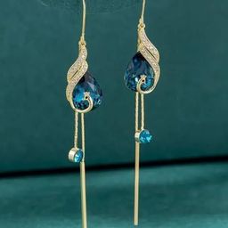 CIKIT Artificial Stones Studded Tasselled Teardrop Shaped Drop Earrings-image-62