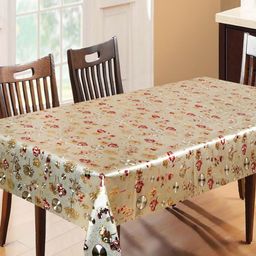 Dakshya Industries Beige & Red Floral Waterproof Plastic 6-Seater Table Cover-4