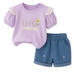 POP STREET KIDS Girls Embroidered Short Sleeves T-shirt With Shorts-picture-42
