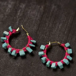 iTokri Thread & Artificial Stones Studded Circular Shaped Hoop Earrings-image-78