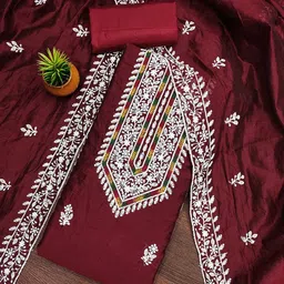 Lilots Floral Embroidered Thread Work Unstitched Dress Material-image-53
