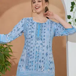 keshubaba Geometric Printed Round Neck Pure Cotton Kurta-54