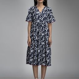 KRISS-CROX Women Floral Printed Georgette Fit & Flare Dress-image-76