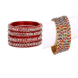 SOMIL Set Of 16 Red Alloy Artificial Stones and Beads Antique Bangles-image-74