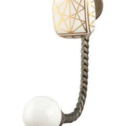 IndianShelf Cream Colored & Gold Toned Printed Ceramic Wall Hook-image-61