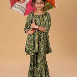 The Mini Trunk Girls Abstract Printed Regular Kurta with Sharara-image-65