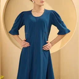 Antheaa Women Puff Sleeve A-Line Dress-image-94