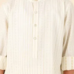 Fabindia Boys Geometric Embroidered Thread Work Mandarin Collar Cotton Straight Kurta image 2