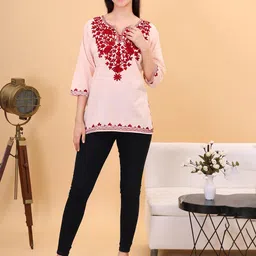 ZREMA Floral Embroidered Thread Work Handloom Thread Work Kurti-picture-43