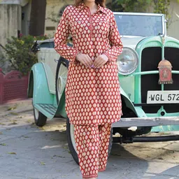 Chandbaali Women Ethnic Motifs Printed Cotton Kurta with Trousers-picture-21