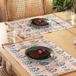 House This 2-Pcs White & Green Printed Table Placemats-5