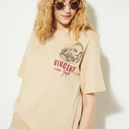 max Women Photographic Printed Round Neck Cotton Oversized T-shirt-image-61