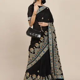 DIVASTRI Ethnic Motifs Embroidered Pure Silk Saree With Blouse-image-72