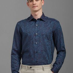 Louis Philippe Men Classic FitSpread Collar Ethnic Motifs Printed Cotton Formal Shirt-image-69