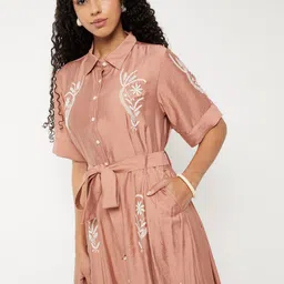 max Women Short Sleeves Shirt Midi Dress-picture-36