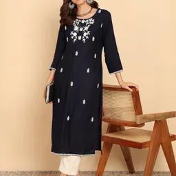 KALINI Floral Embroidered Straight Kurta-57