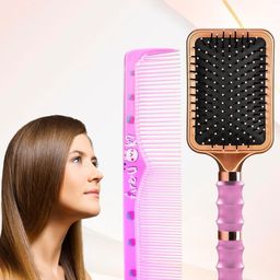 MAJESTIQUE Set Of 2 Paddle Hair Brush & Tooth Comb-26