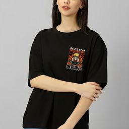 Moda Rapido Women Graphic Printed Round Neck Cotton Oversized T-shirt-picture-9