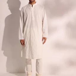 Fabindia Striped Band Collar Cotton Straight Kurta-19