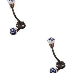 IndianShelf Blue & White 2 Pieces Ceramic Floral Door Hangers Wall Hooks-image-83
