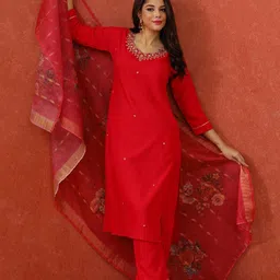 QSH Women Solid Kurta with Pyjama & Dupatta-picture-50