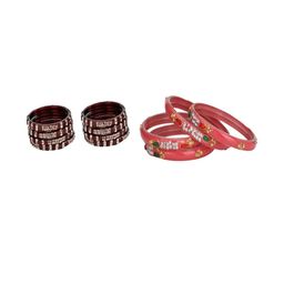 Somil Elegant Women Maroon & Orange Pack Of 12 Handmade Traditional Glass Bangle Set-image-32