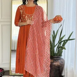 KALINI Women Orange Chanderi Silk Kurta Sets-picture-28
