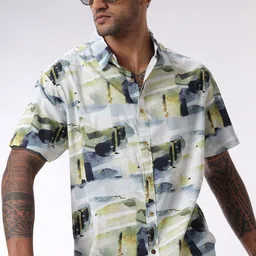 WROGN Men Custom Spread Collar Abstract Printed Cotton Casual Shirt-image-96