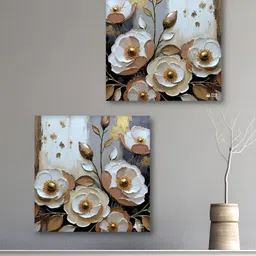 Myntra Elegant Homes Premium Painting Off White & Brown 2 Pieces Floral Canvas Wall Arts-33