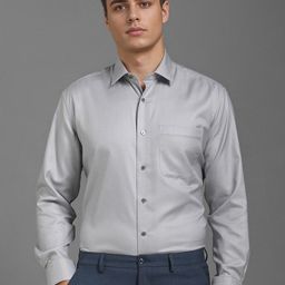 Luxure by Louis Philippe Men Classic Fit Spread Collar Textured Cotton Formal Shirt-picture-9