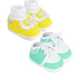 Neska Moda 0 To 6 Months Baby Pack Of 2 Pair Cotton Butterfly Frill Newborn Soft Infant Booties (Toe to Heel Length - 10 cm, Yellow, Light Green)-18