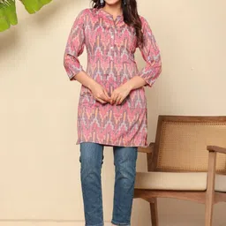 FLAMBOYANT Women Print Mandarin Collar Three Quarter Sleeves Cotton Top-image-44